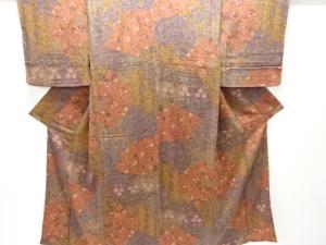 縮緬地　花鳥模様小紋着物